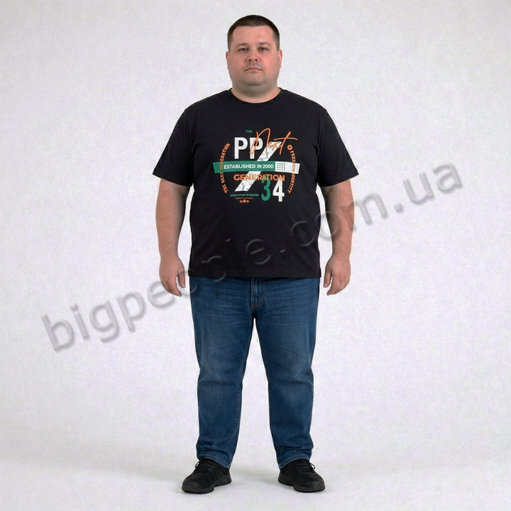 Футболка чоловіча POLO PEPE великого розміру. Колір чорний. Воріт напівкруглий. (fu02039041)